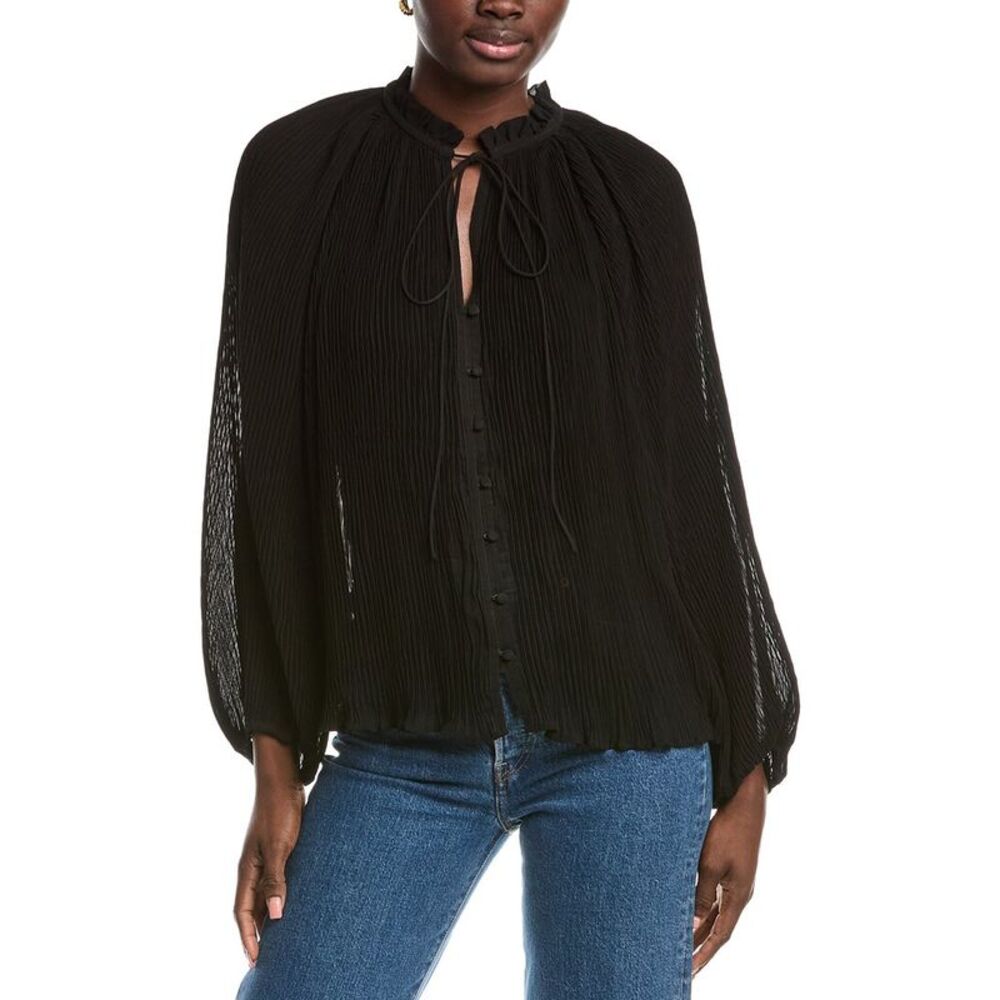 Maje Womens  Plisse Shirt, Black